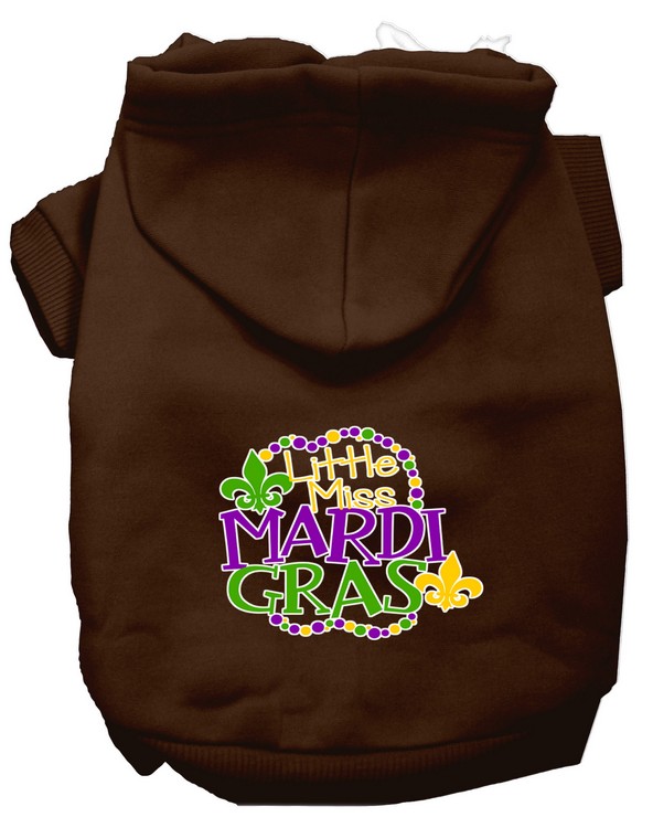 Miss Mardi Gras Screen Print Mardi Gras Dog Hoodie Brown XS